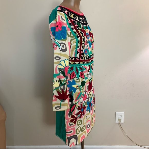 ALMATRICHI Spain COLORFUL Floral EMBROIDERED Chenille BOHO Festival MINI DRESS - Picture 2 of 7